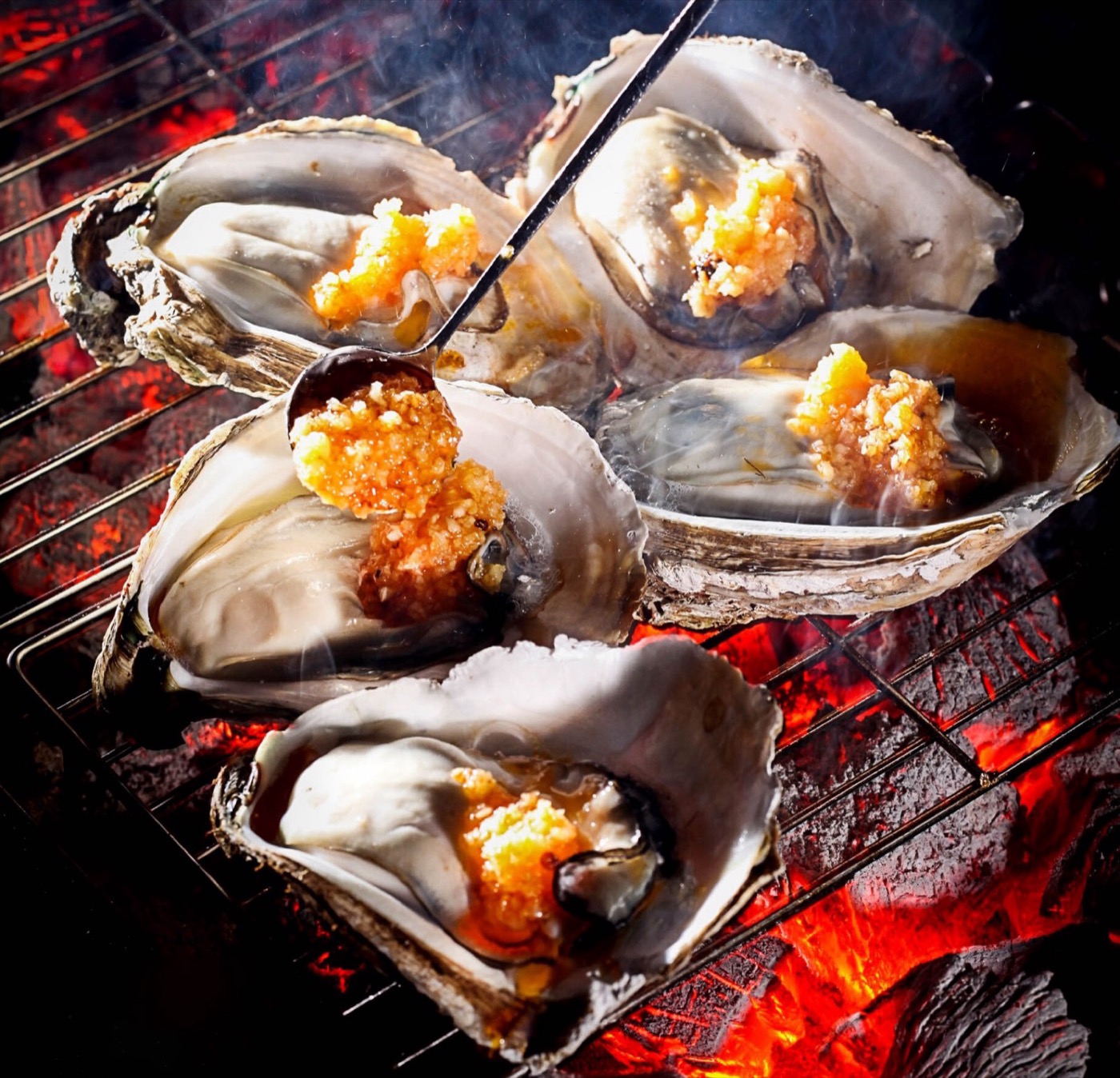 Grilled oysters on the half shell